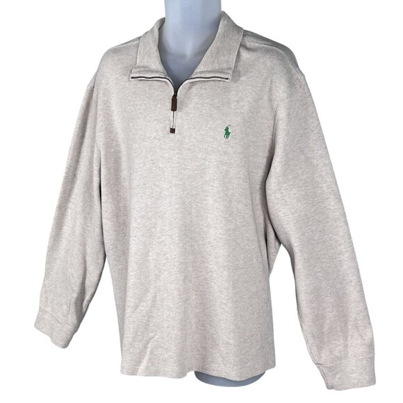 Polo Ralph Lauren Mens XXL Tan Rib Mockneck 1/4 Zip Pullover Old Money Timeless - Picture 6 of 16